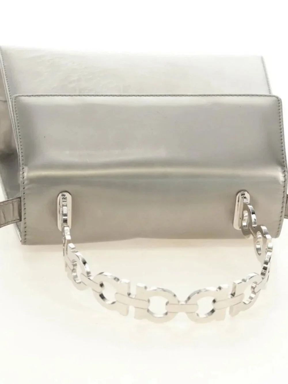 Salvatore Ferragamo Gancini Hand Bag Patent leather 2way Silver Auth 184795V